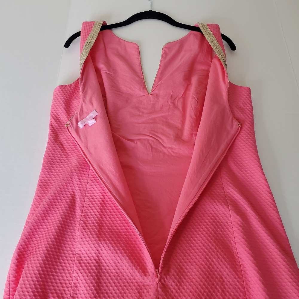Lilly Pulitzer Womens Shift Sleeveless Dress Pink w/Gold Trim Sz 12 Resortwear - Picture 6 of 13